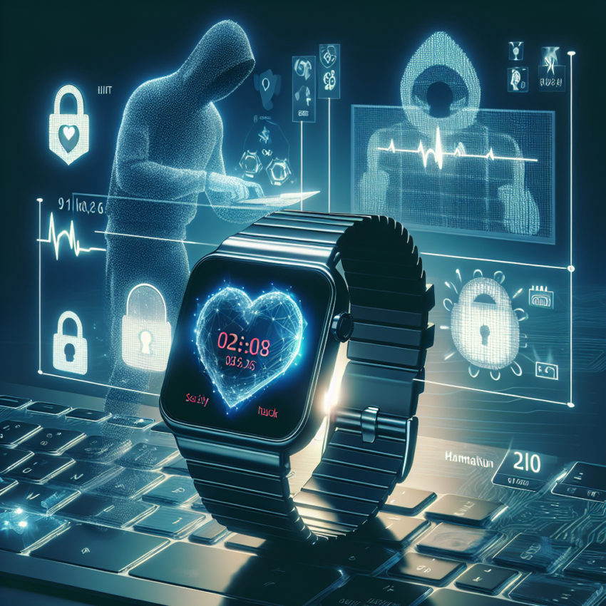 "Illustration of a hacker analyzing wearable medical devices with cybersecurity tools, highlighting the intersection of hacking and device security in healthcare technology."